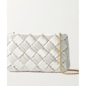 NWT Loeffler Randall Auzeen Cream Woven Puff Clutch Dustbag Gold Chain Shoulder
